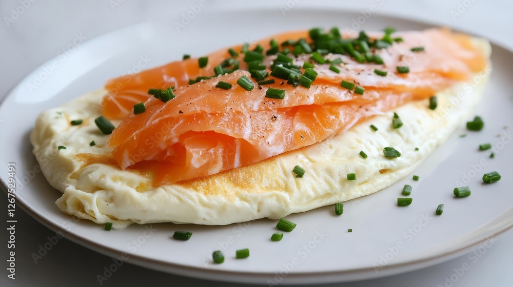 Egg white omelet with smoked salmon and chives, lean protein breakfast