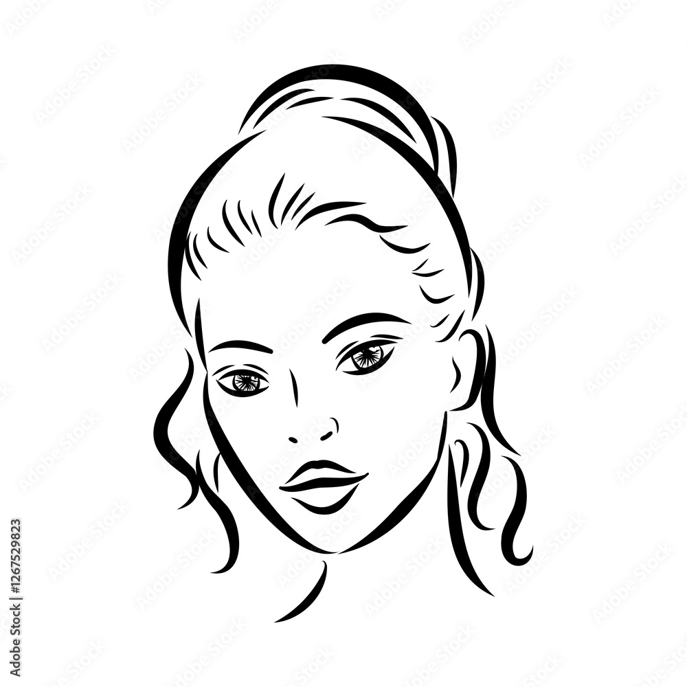 model girl's head, vector sketch. Fashion illustration. Woman's Hair Style model girl's head, vector sketch. Fashion illustration. Woman's Hair Style