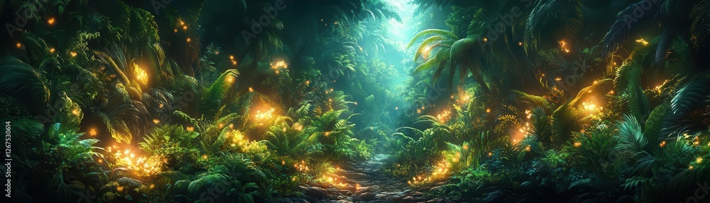 Fototapeta premium Immerse yourself in a fantastical landscape of illuminating flora and lush greenery