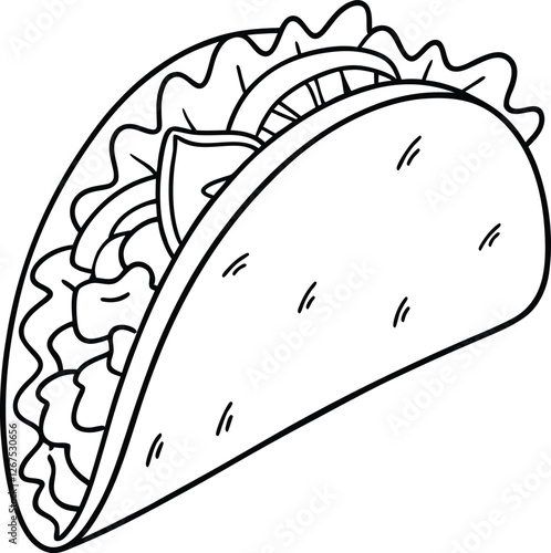 Delicious Mexican Taco Line Art Simple Food Illustration