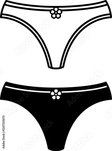 Panties Icons. Black and White Vector Drawings. Women Underwear. Fashion and Clothing Concept