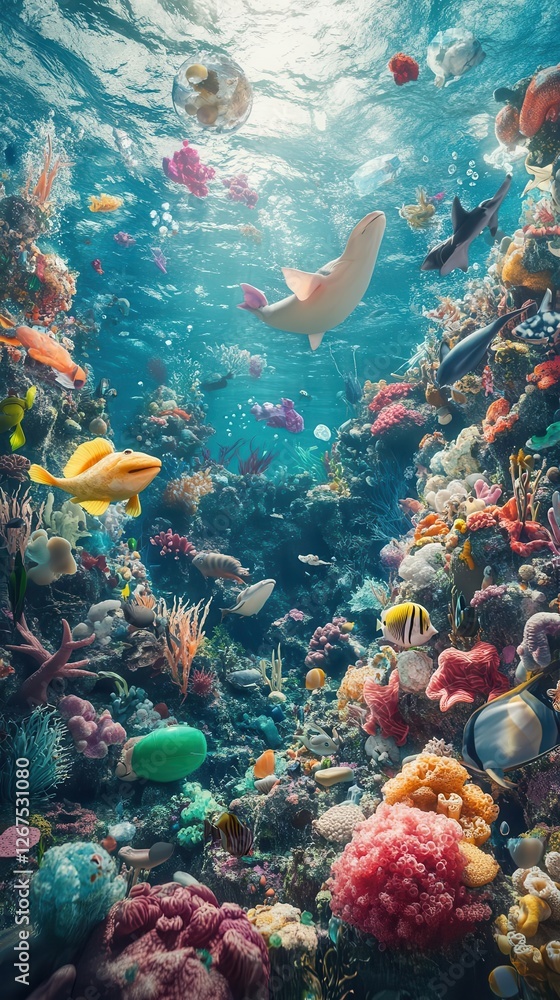 Fototapeta premium Imaginative wonderland where sea creatures combat ocean pollution