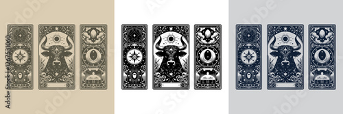 artistic bull vector playing card tattoo design