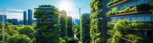 Wallpaper Mural Design a green city with vertical gardens, solar panels, and wind turbines Torontodigital.ca