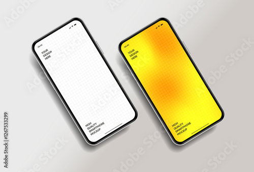Realistic smartphone mockup. Mobile phone vector with isolated on white background. Device front view. 3D mobile phone with shadow. Realistic, high quality smart phone mockup for ui ux presentation.