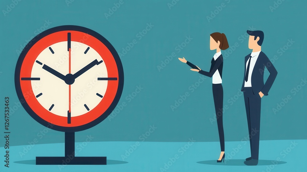 Business Meeting with Clock Concept Illustration Business Meeting with Clock Concept Illustration