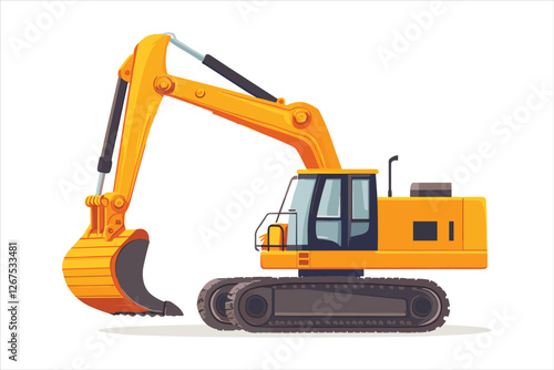 excavator isolated on a white background, Flat style  vector illustration
