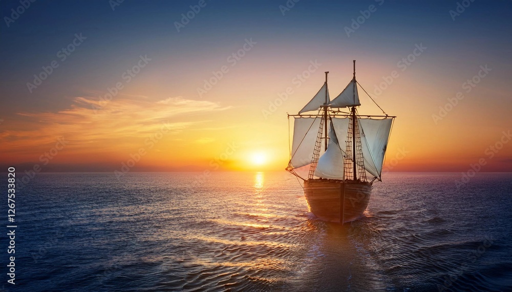 Obraz premium sailing ship at sunset