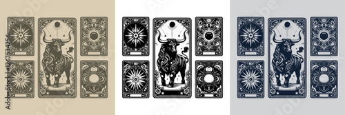 elegant bull vector playing card tattoo design