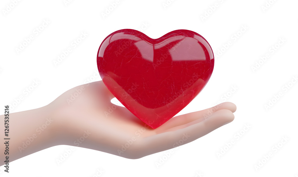 A heart on hand on transparent background for Happy Mother's or Valentine's Day greeting card design. 3D Illustration. A heart on hand on transparent background for Happy Mother's or Valentine's Day greeting card design. 3D Illustration.