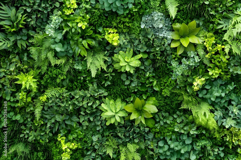 Obraz premium Lush Green Vertical Garden Wall Filled with Vibrant Foliage and Plants