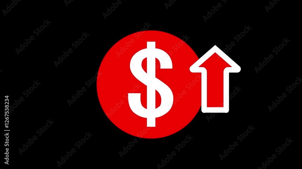 Money increases icon, dollar rate increase stretching arrow up icon. glowing concept currency symbol with up arrow moving animation. Money increases icon, dollar rate increase stretching arrow up icon. glowing concept currency symbol with up arrow moving animation.
