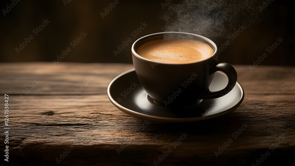 Minimalist Espresso Cup on a Dark Wooden Table Minimalist Espresso Cup on a Dark Wooden Table