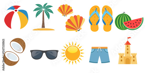 Beach Related Line Icons, Outline Symbol Collection