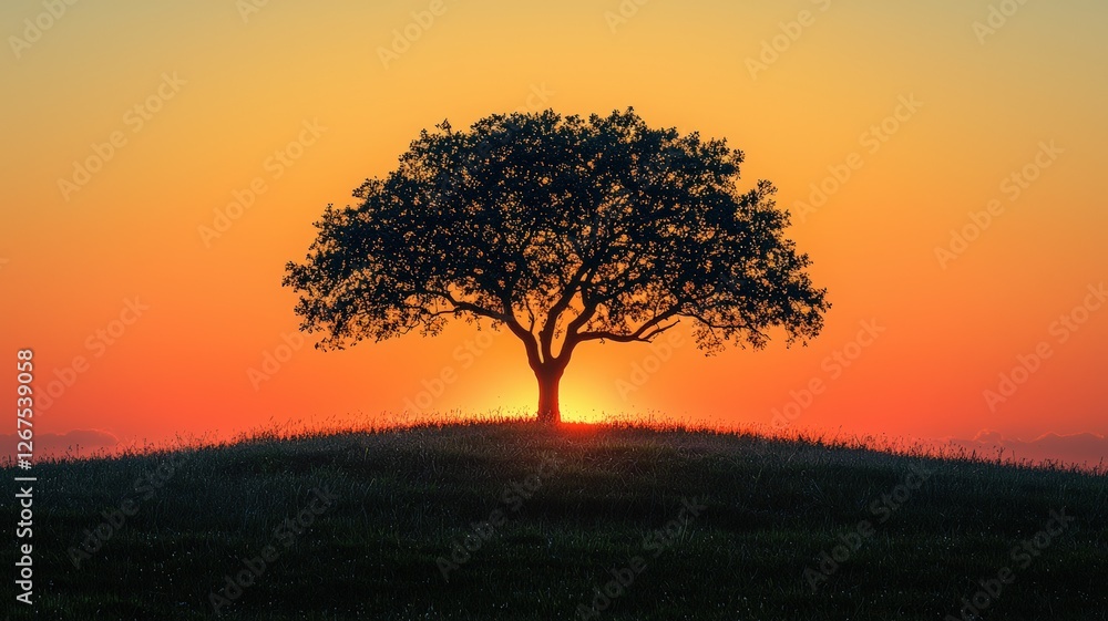 Silhouette of a Tree on a Hill during Sunset, Symbolizing the Beauty of Nature and Tranquility (Nature, Sunset, Silhouette) Silhouette of a Tree on a Hill during Sunset, Symbolizing the Beauty of Nature and Tranquility (Nature, Sunset, Silhouette)