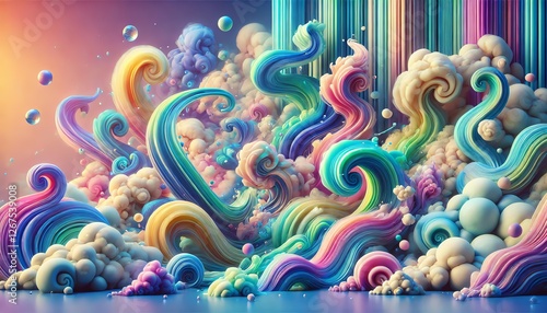 Wallpaper Mural A surreal, vibrant scene of swirling waves and clouds in a fantasy-like environment, featuring soft, flowing forms blending seamlessly in pastel hues Torontodigital.ca