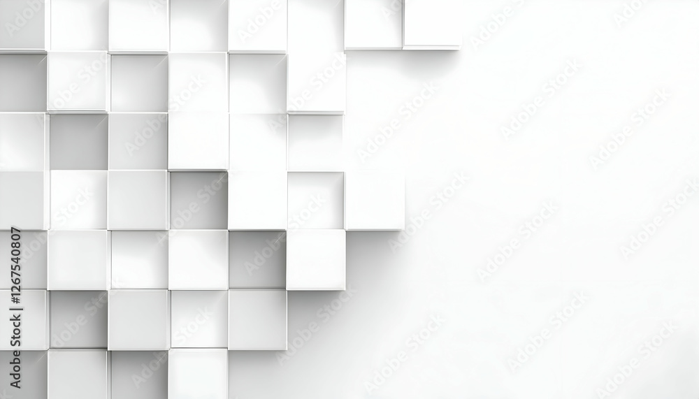 Obraz premium Random shifted white cube boxes block background wallpaper banner with copy space