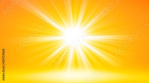 Golden light bursts from a central point, radiating outwards in streaks against a warm orange backdrop.