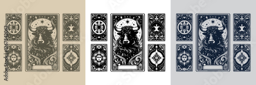modern bull vector playing card tattoo design
