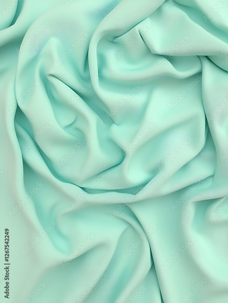 Obraz premium Soft, flowing fabric in a light turquoise hue, draped artfully with gentle folds and subtle shadows.