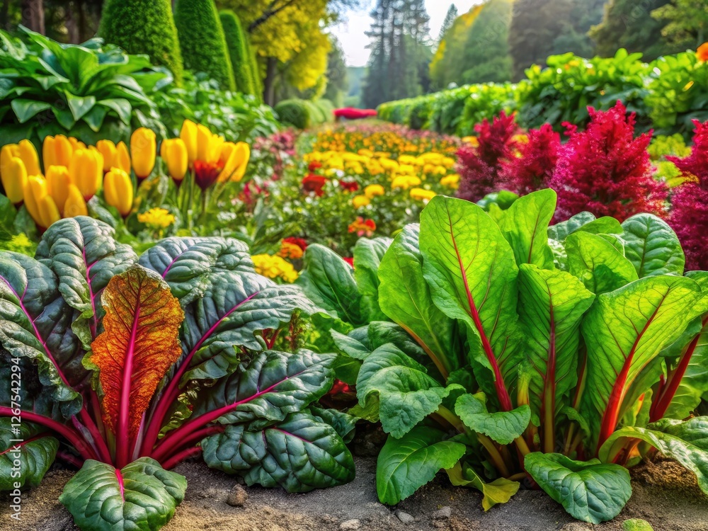 Fototapeta premium Showcase stunning staudenbeet images: vibrant summer flowers, colorful designs, garden inspiration.
