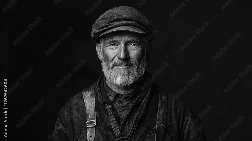 Portrait of a Mature Man with Beard and Cap, Capturing Wisdom and Experience in a Timeless Black and White Photo for Artistic Purposes Portrait of a Mature Man with Beard and Cap, Capturing Wisdom and Experience in a Timeless Black and White Photo for Artistic Purposes