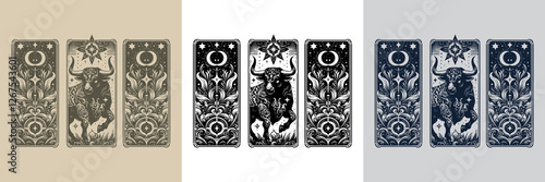 vintage bull vector playing card tattoo design