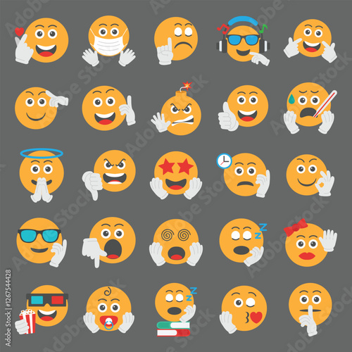 Emojis icons set in trendy flat style suitable for any project. Happy, sad, emoji, vectors. Customer satisfaction rating scale with good and bad emotions isolated on transparent background.