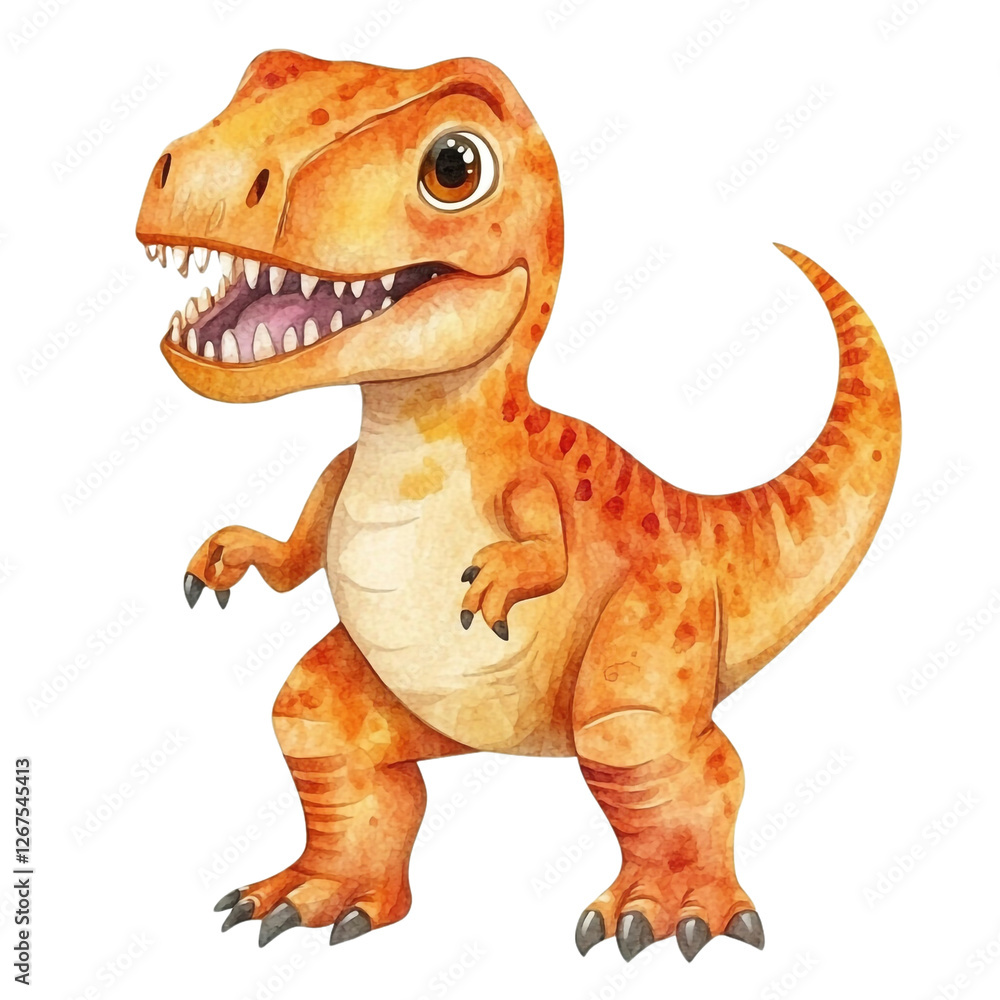 Obraz premium Adorable baby T-Rex dinosaur watercolor art playful happy prehistoric creature