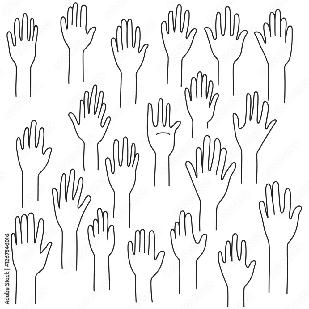 Fototapeta premium Many hands reaching up hopeful unity togetherness