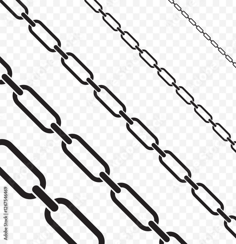 Abstract chain round frame. Black circle frames with chains patterns isolated transparent background. iron chain set from straight to curved. EPS 10.