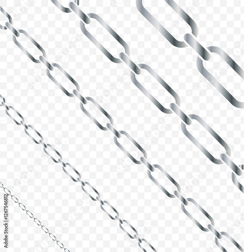 Abstract chain round frame. Black circle frames with chains patterns isolated transparent background. iron chain set from straight to curved. EPS 10.