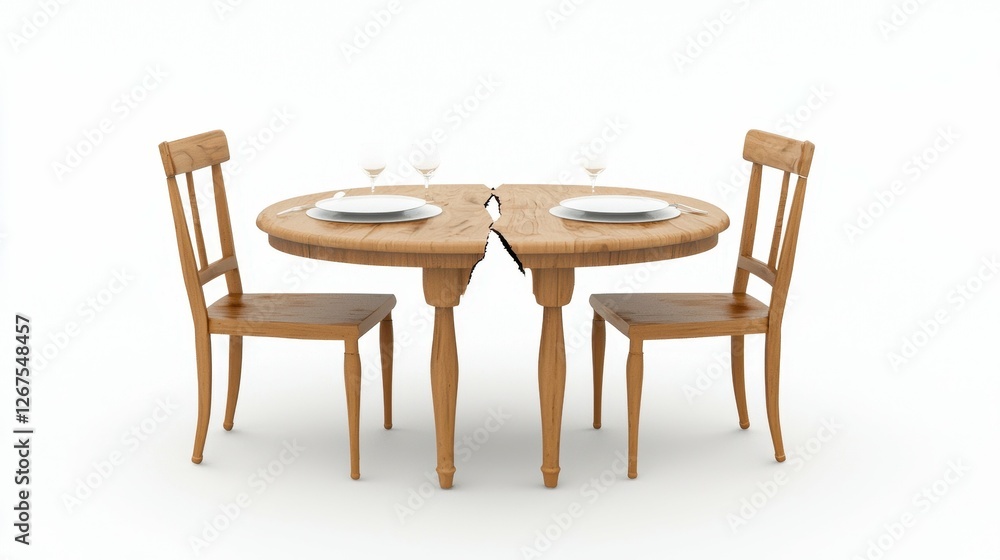 Split Wooden Dining Table Set with White Dishes Design Split Wooden Dining Table Set with White Dishes Design