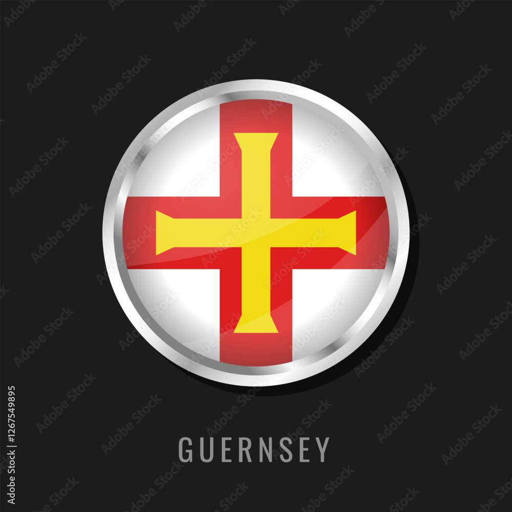 Guernsey round framed national flag. Circular glossy flag of Guernsey. Guernsey round framed national flag. Circular glossy flag of Guernsey.