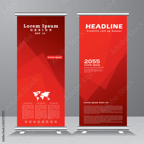 Abastract Red Roll Up Banner template, standee banner template, vector red background, stand, display, advertisement, flyer design, Vector eps