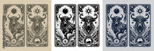 abstract bull vector playing card tattoo design