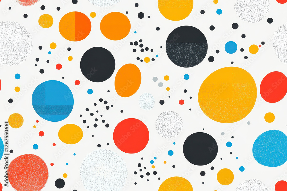 Seamless abstract design with colorful circles and dots on a white background Seamless abstract design with colorful circles and dots on a white background
