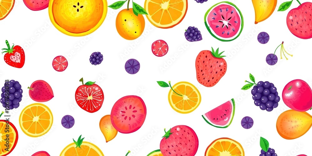 Kaleidoscope of Color: Vibrant Fruit Patterns on Pastel Hues Kaleidoscope of Color: Vibrant Fruit Patterns on Pastel Hues