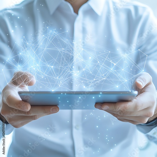 Man Using Tablet with Global Network Connection