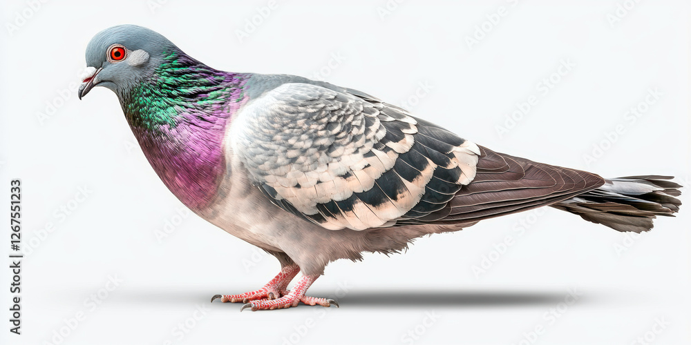 This vibrant pigeon showcases a captivating blend of colors, from its iridescent green and purple feathers to striking red eyes, highlighting its elegant presence. This vibrant pigeon showcases a captivating blend of colors, from its iridescent green and purple feathers to striking red eyes, highlighting its elegant presence.