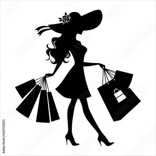 
Shopping silhouette vector. silhouette vector icon. Holding shopping bag with man and woman silhouette illustration