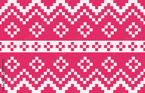 Seamless ethnic pixel pattern in colorful. Tribal vector illustration with Native American style. Design for print fabric and clothing.	 photo