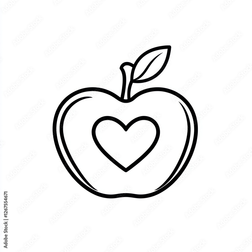 Fototapeta premium Simple apple with heart; healthy food icon; graphic design
