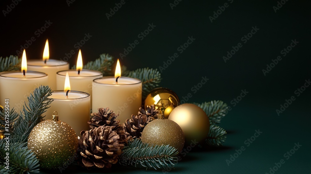 Elegant Christmas Candle Arrangement with Pine Cones and Ornaments Elegant Christmas Candle Arrangement with Pine Cones and Ornaments