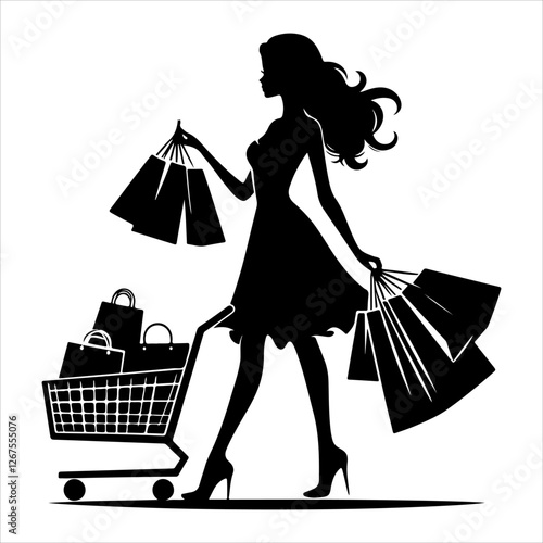 
Shopping silhouette vector. silhouette vector icon. Holding shopping bag with man and woman silhouette illustration