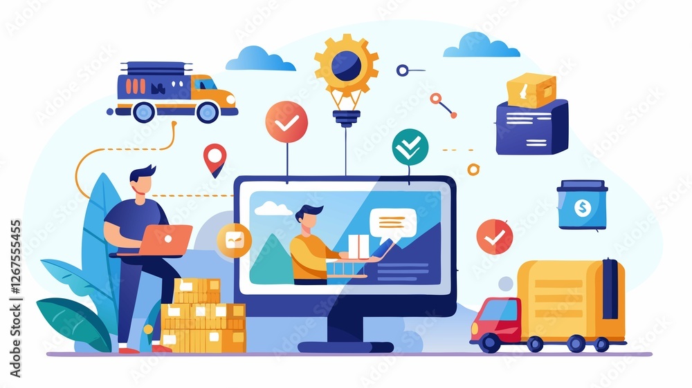 A tech-enabled logistics company concept utilizing a user-friendly online platform for order management, tracking, and communication, offering real-time visibility and streamlined operations for clie A tech-enabled logistics company concept utilizing a user-friendly online platform for order management, tracking, and communication, offering real-time visibility and streamlined operations for clie