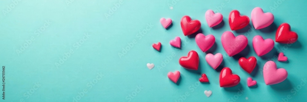 Pile of conversation hearts on turquoise backdrop, valentines, background, candy Pile of conversation hearts on turquoise backdrop, valentines, background, candy