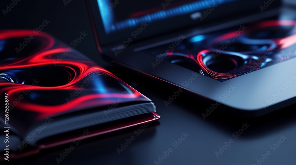 Abstract Book and Modern Laptop Close-up Abstract Book and Modern Laptop Close-up