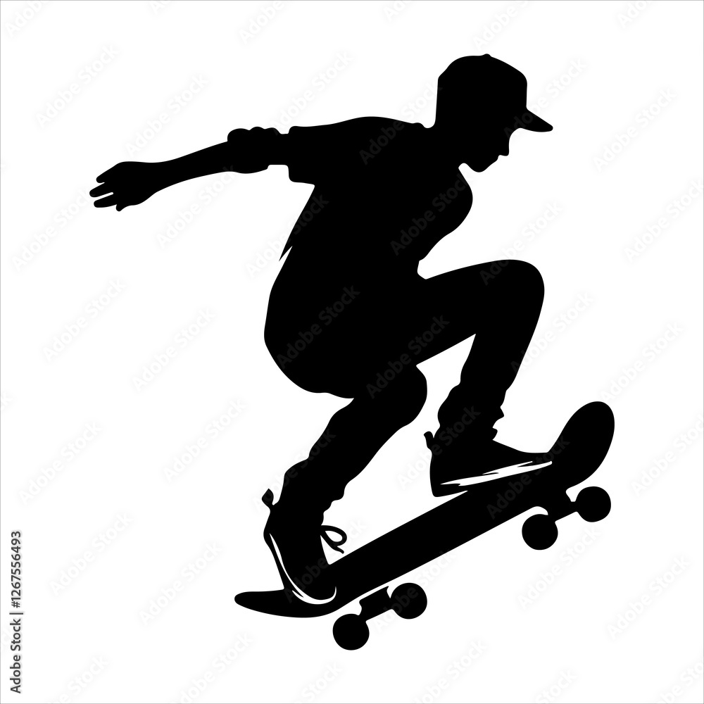 Obraz premium Skateboard player silhouette vector. Skateboarders icons set. Skateboarder skateboarding vector silhouette illustration