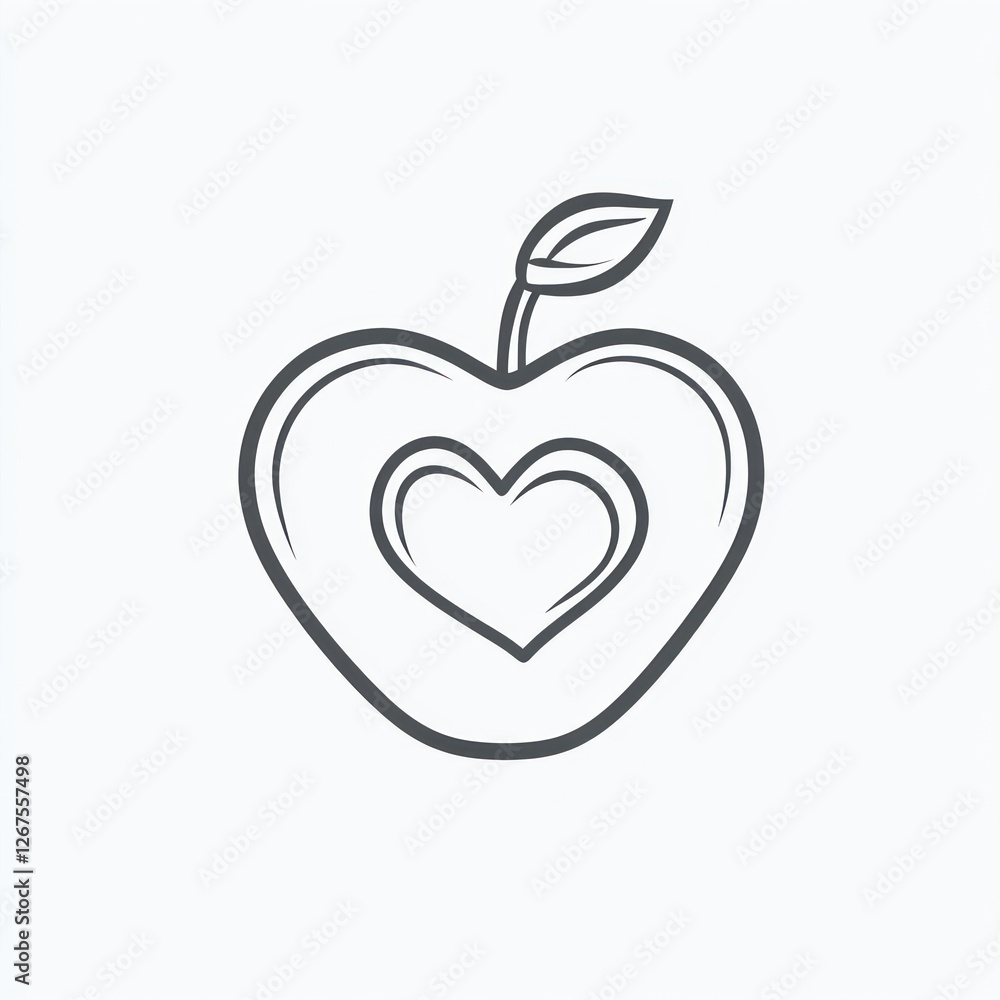 Simple apple with heart; graphic design; illustration Simple apple with heart; graphic design; illustration